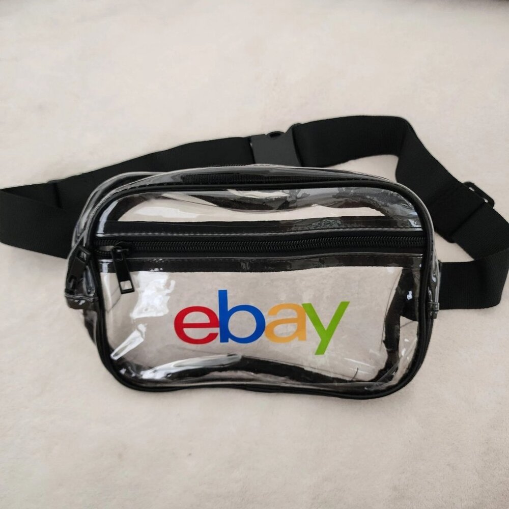 Clear Transparent eBay Branded Fanny Pack Adjustable Black Strap Zip Compartment